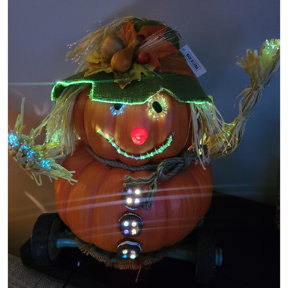 Jack-O-Lantern Pumpkin Fiber Optic Light Up Halloween Decoration 14" Tall
